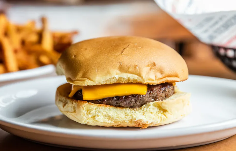 Kids cheeseburger with melted cheese on a soft bun (illustrative image)