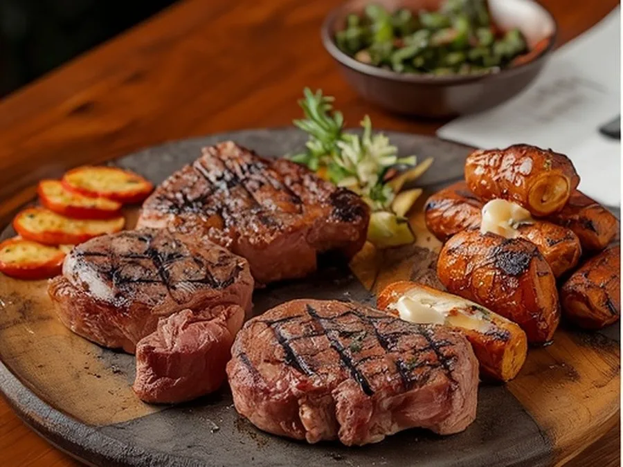 Grilled steaks on a serving board (illustrative image)