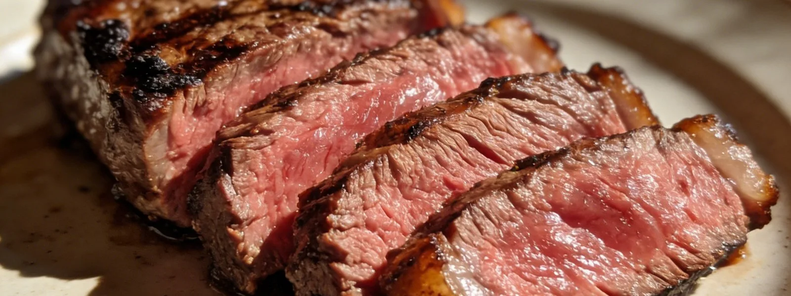 A sliced steak showing its doneness (illustrative image)